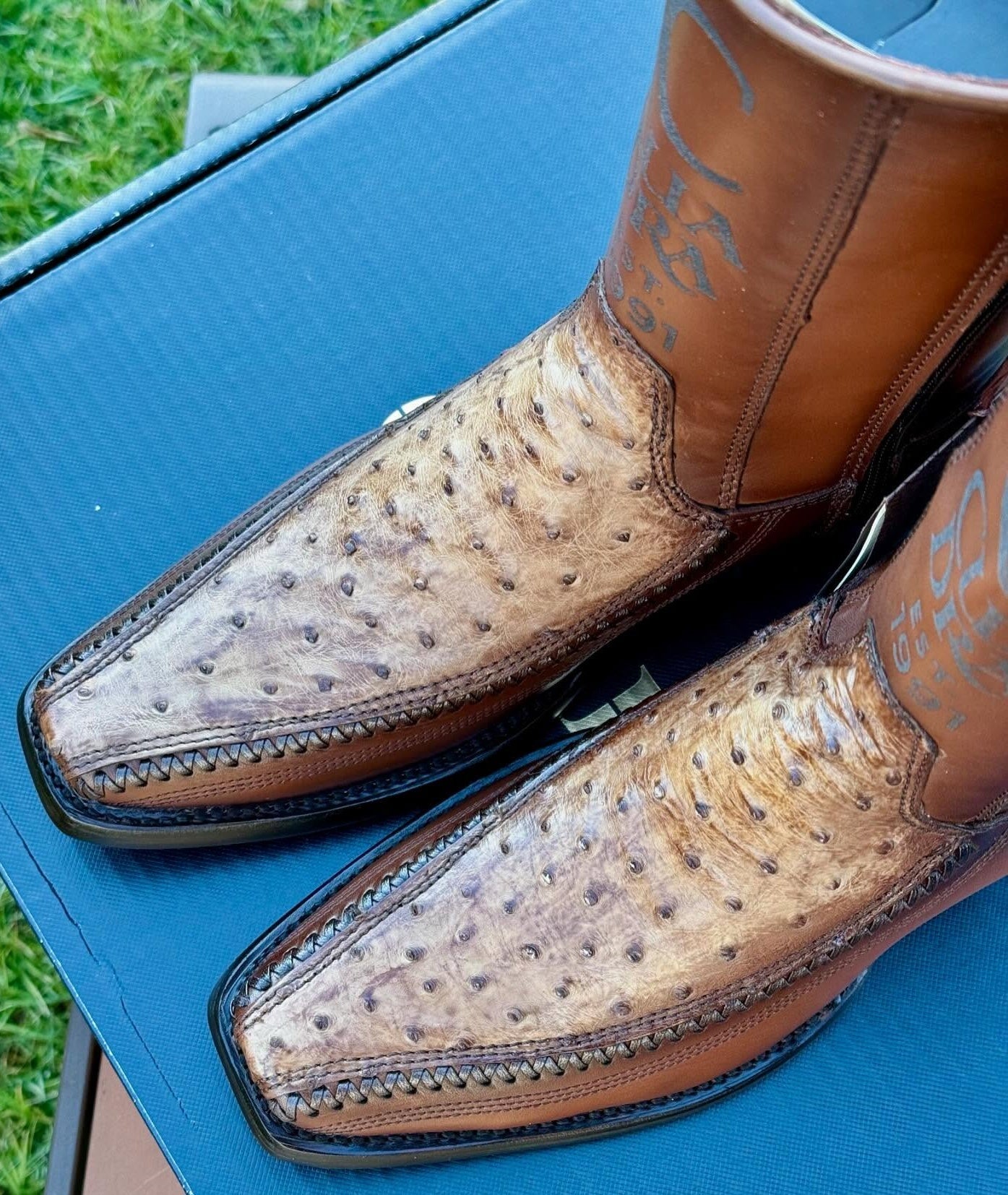Men's Cowboy Boot In Genuine Ostrich Leather And Bovine Leather(Buy 2 Free Shipping✔️)