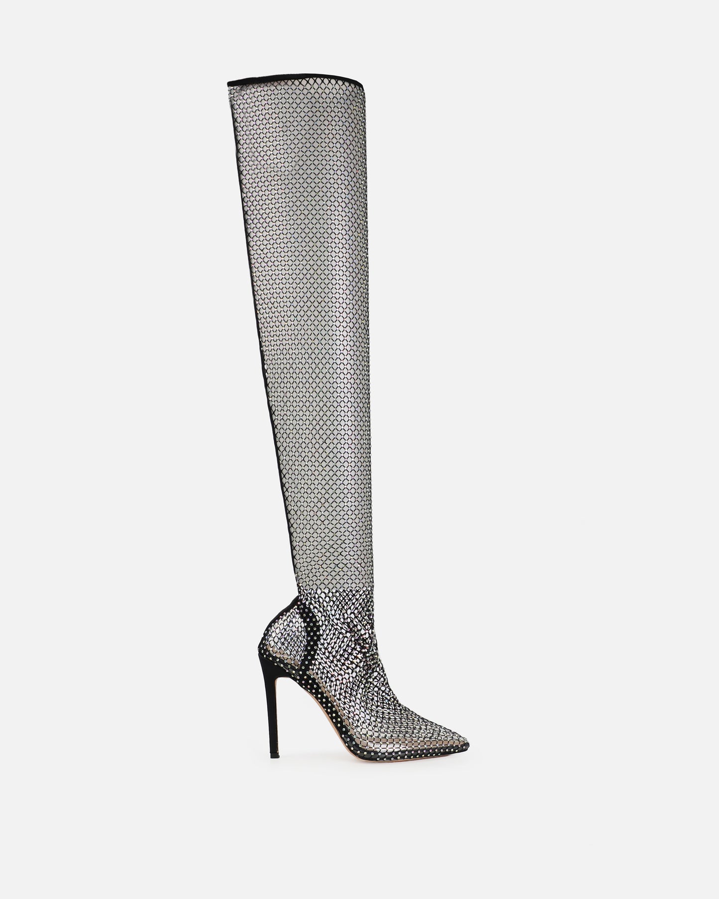 Black Rhinestone Fishnet High Heels
