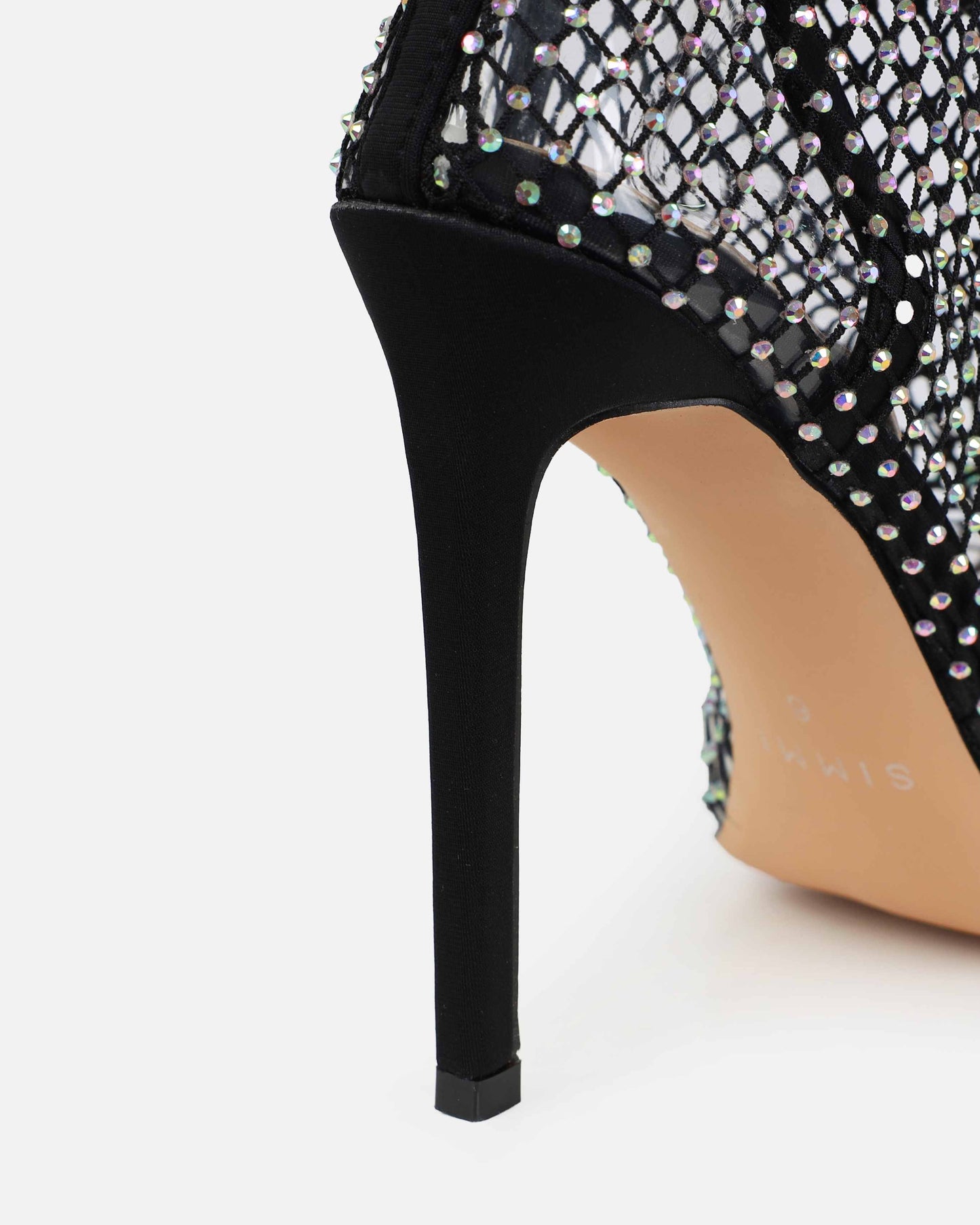 Black Rhinestone Fishnet High Heels