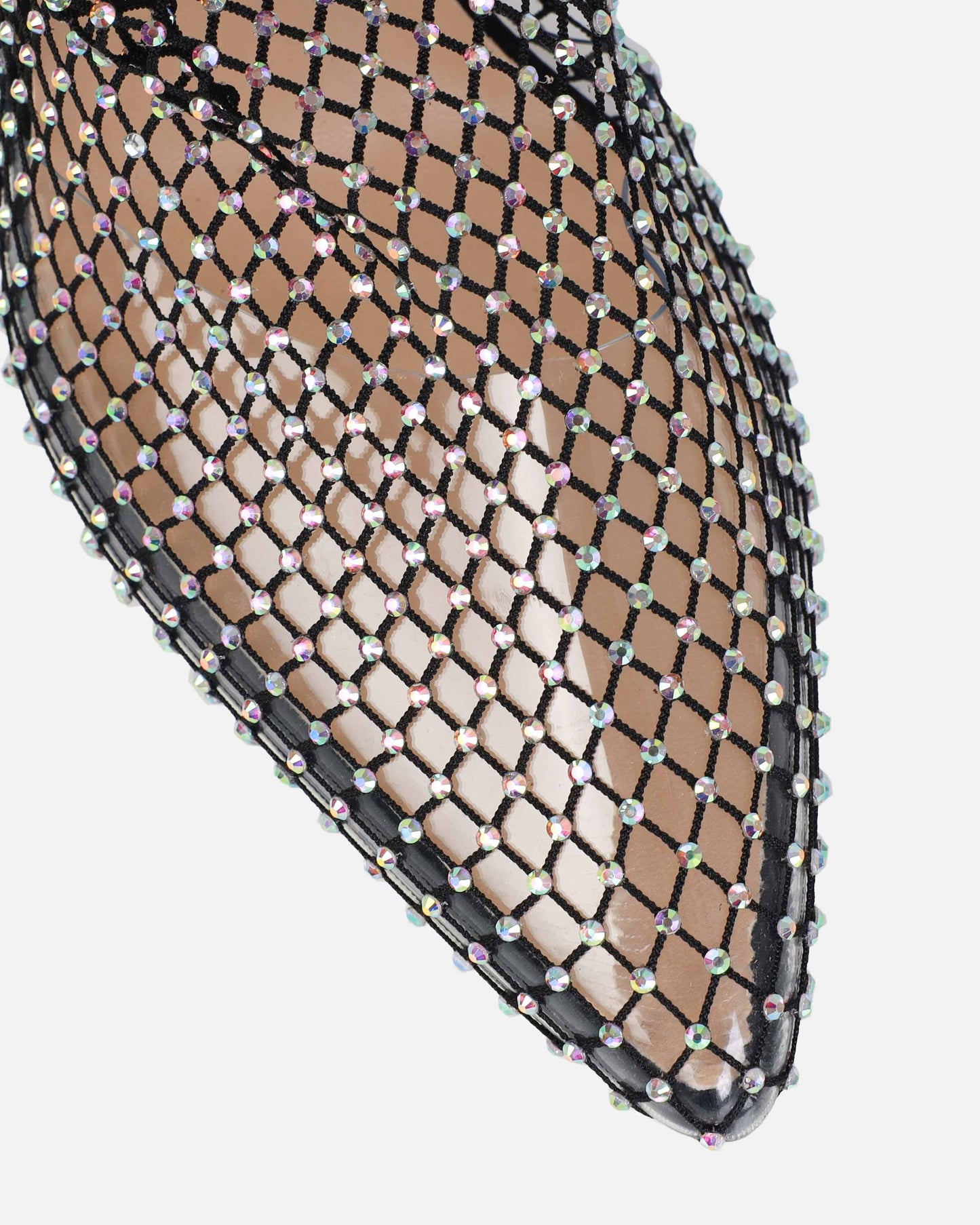Black Rhinestone Fishnet High Heels