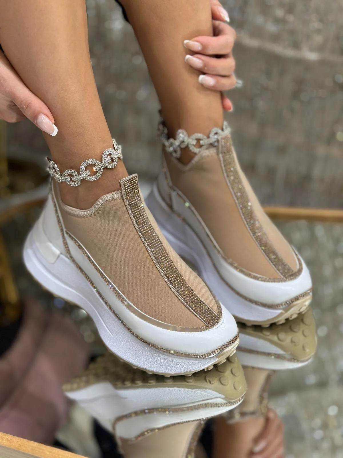 Brown Rhinestone Unique Sneakers