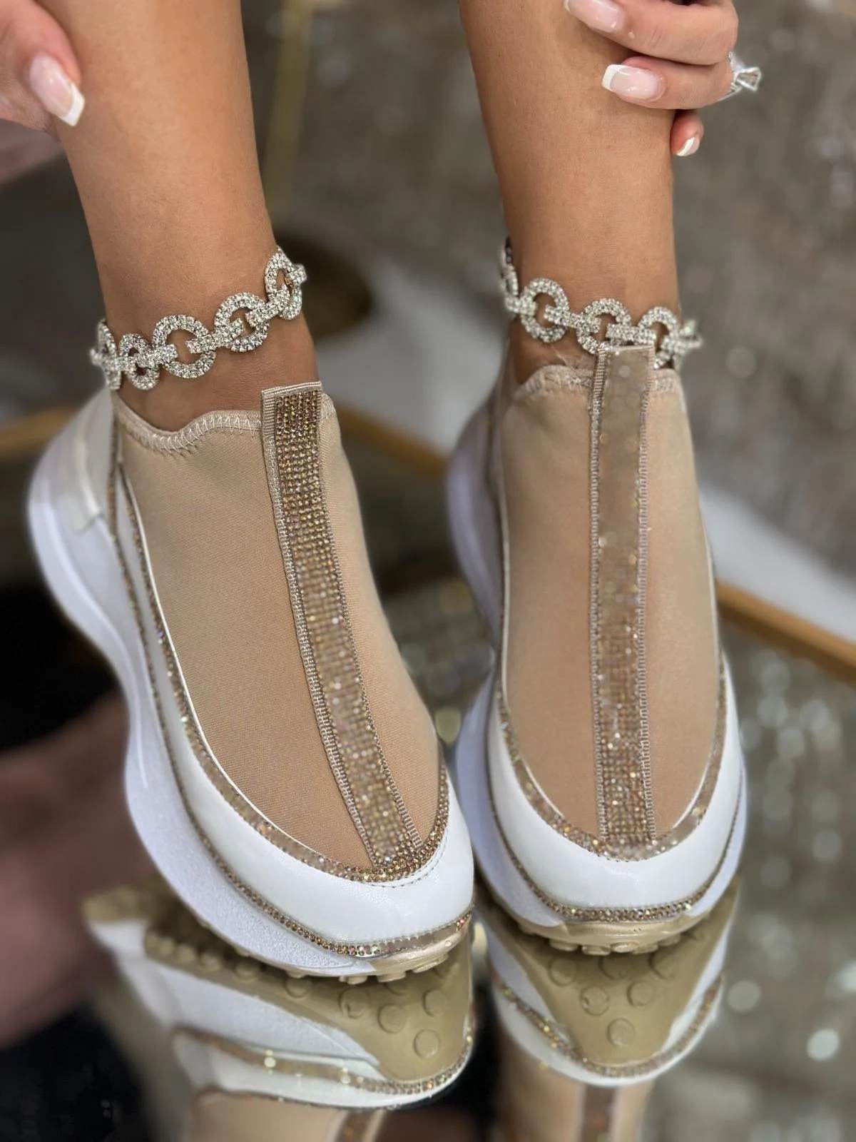 Brown Rhinestone Unique Sneakers