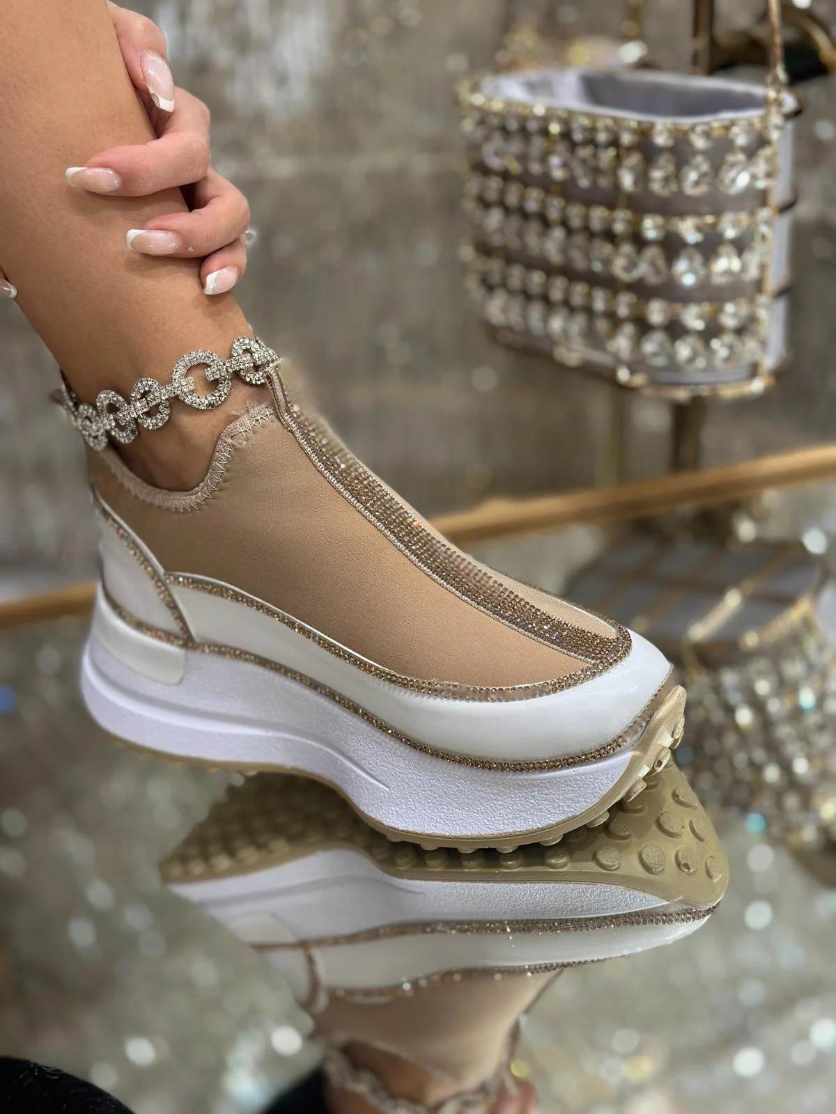 Brown Rhinestone Unique Sneakers