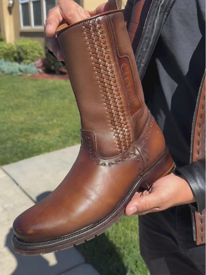 Vintage Woven Leather Boots