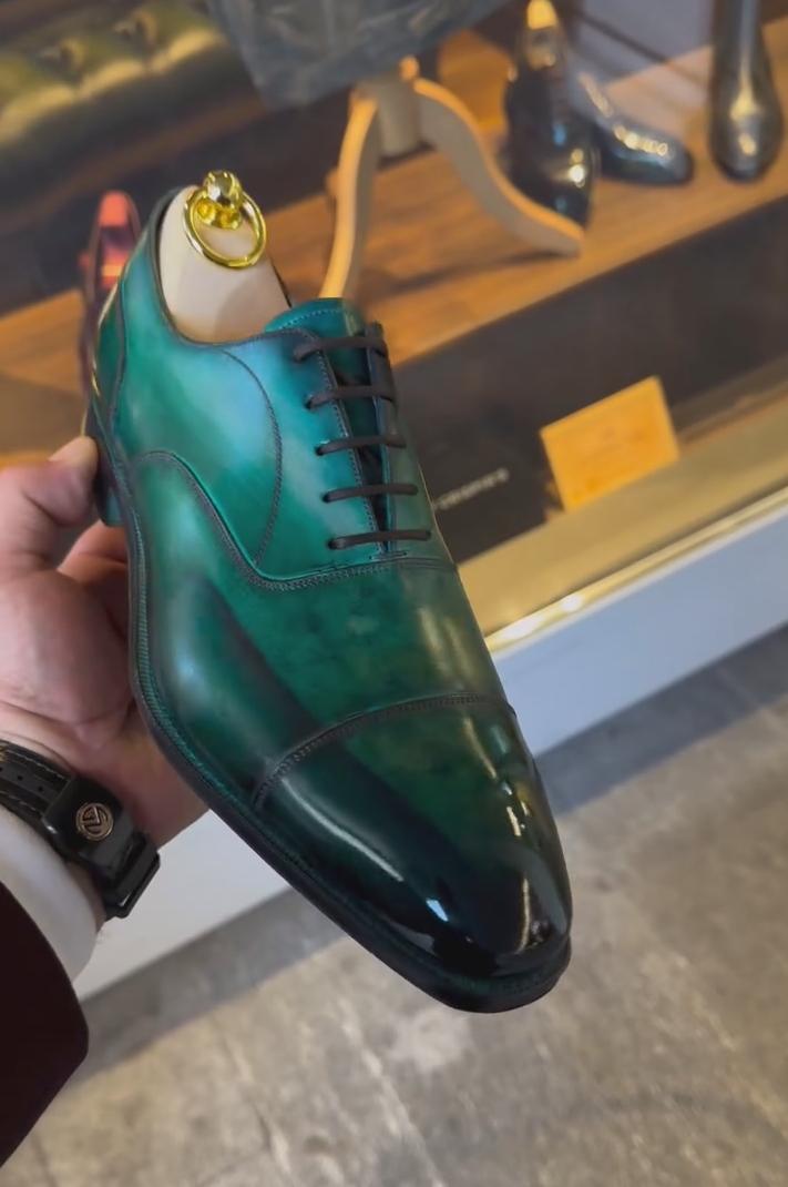 Green Handmade Formal Oxfords