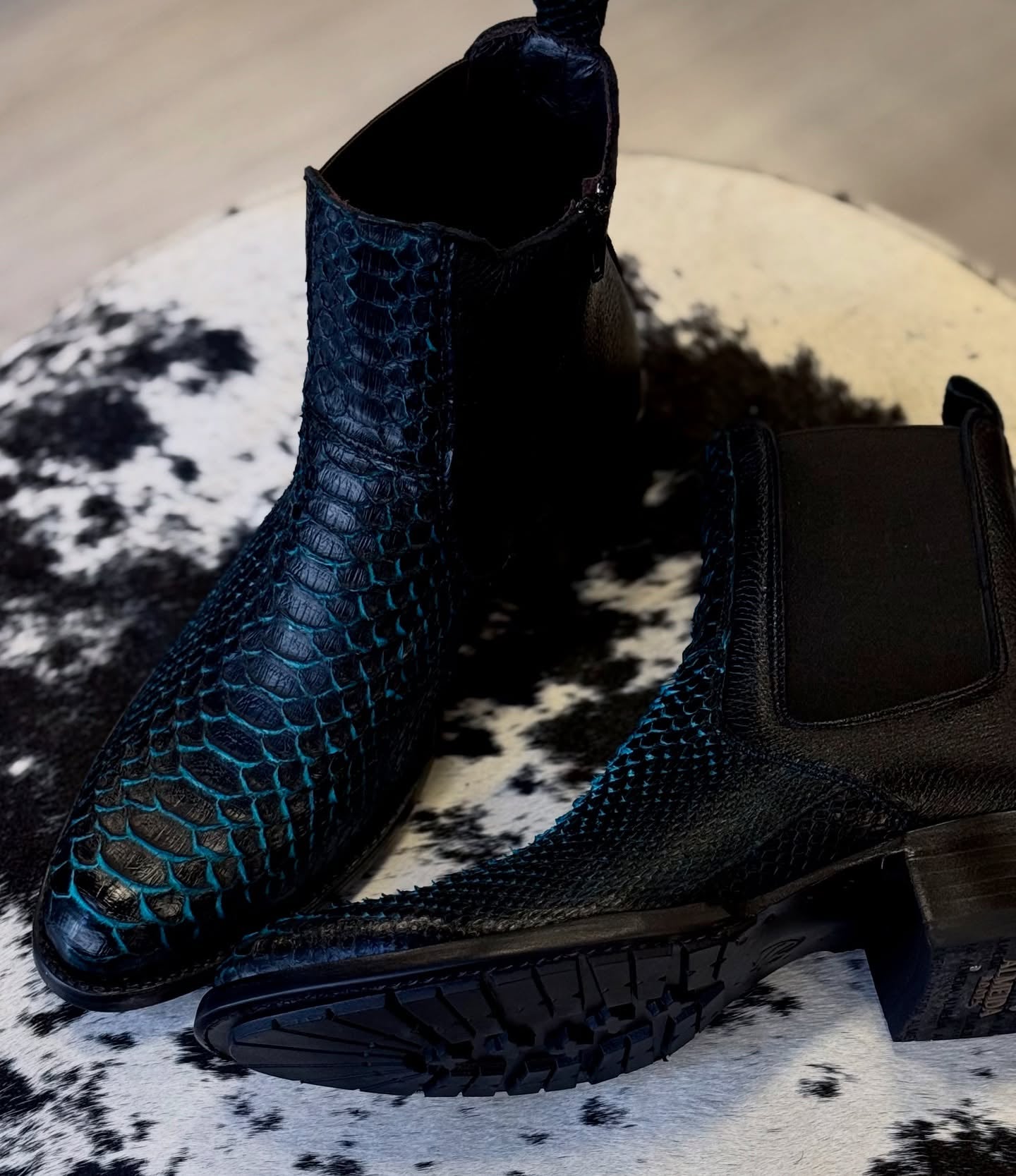 Black And Blue Python Ankle Boots