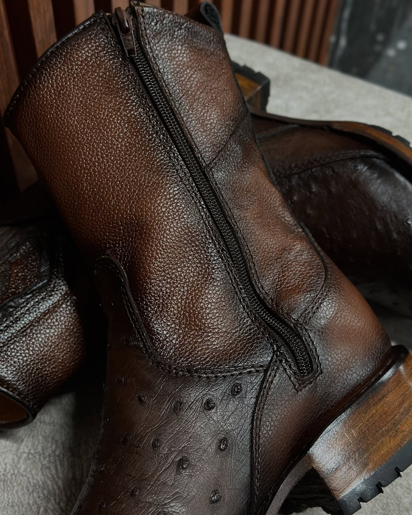 Vintage Ostrich Leather Cowboy Boots