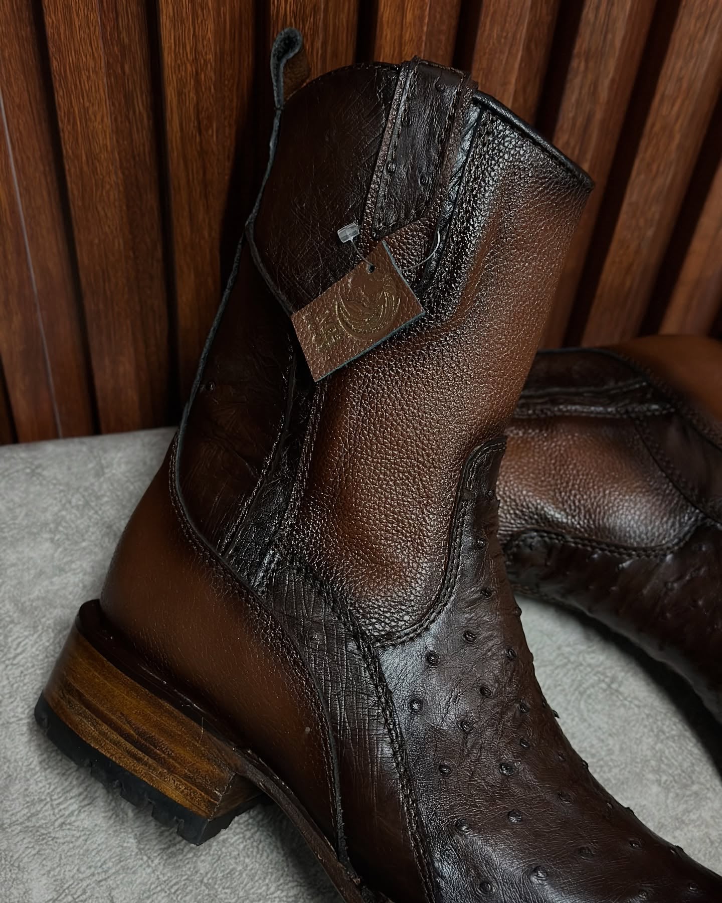 Vintage Ostrich Leather Cowboy Boots