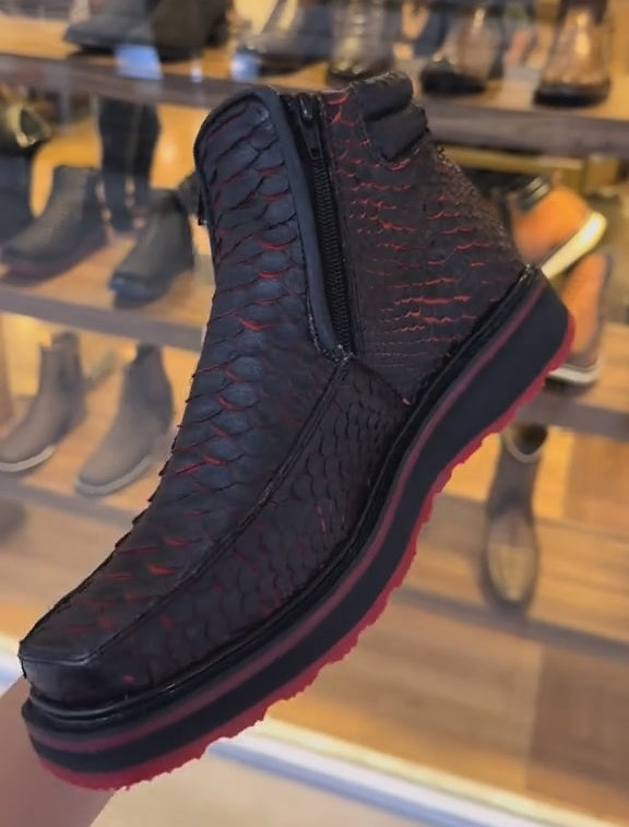 Vintage Cherry Python Cowboy Ankle Boots(Buy 2 Free Shipping✔️)