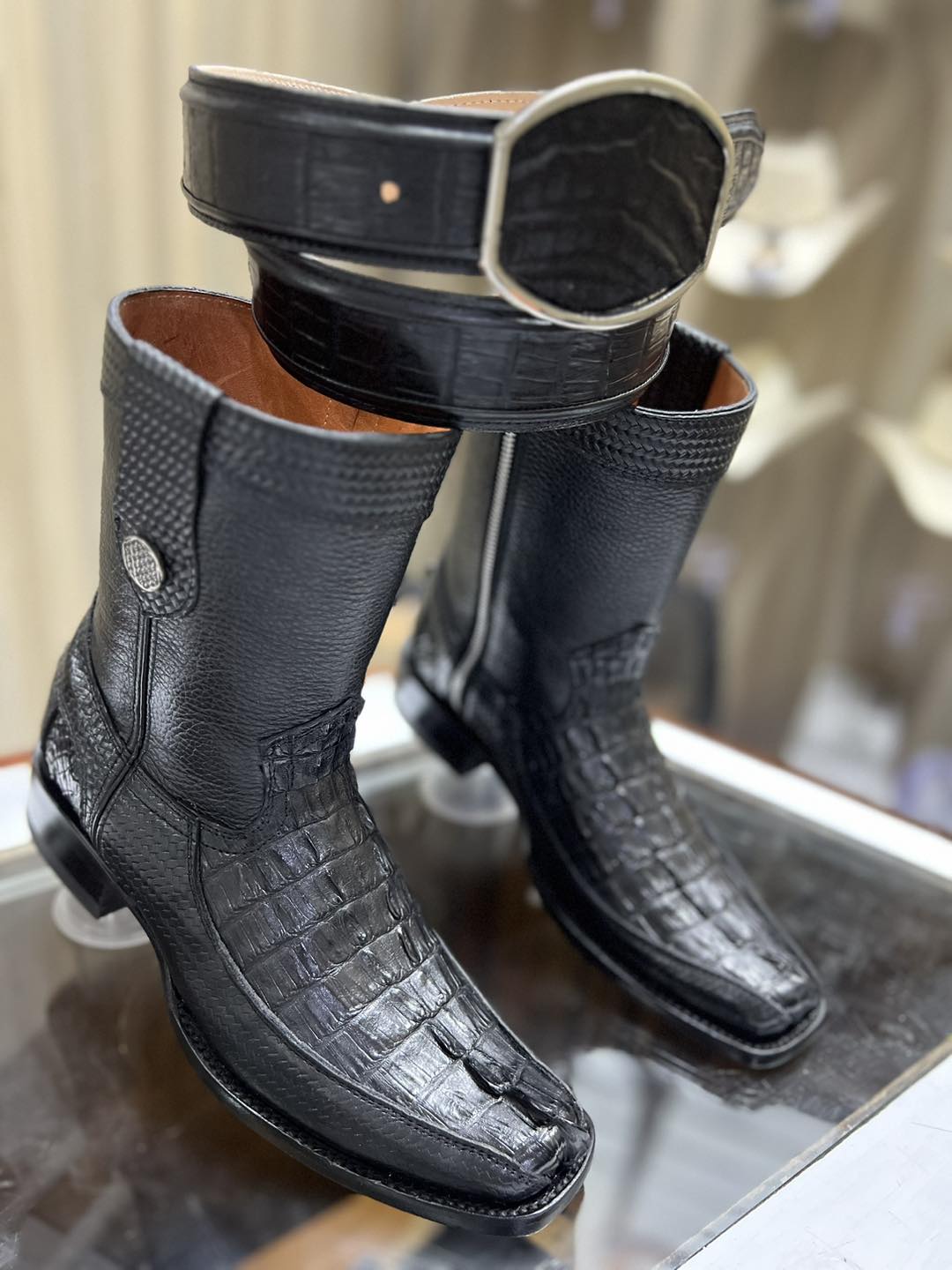 Crocodile Leather Zip Cowboy Boots