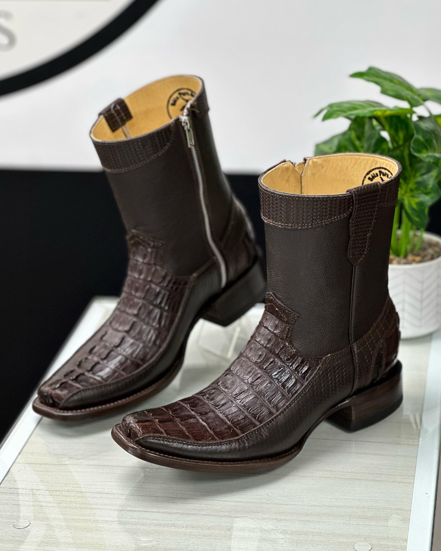 Crocodile Leather Zip Cowboy Boots