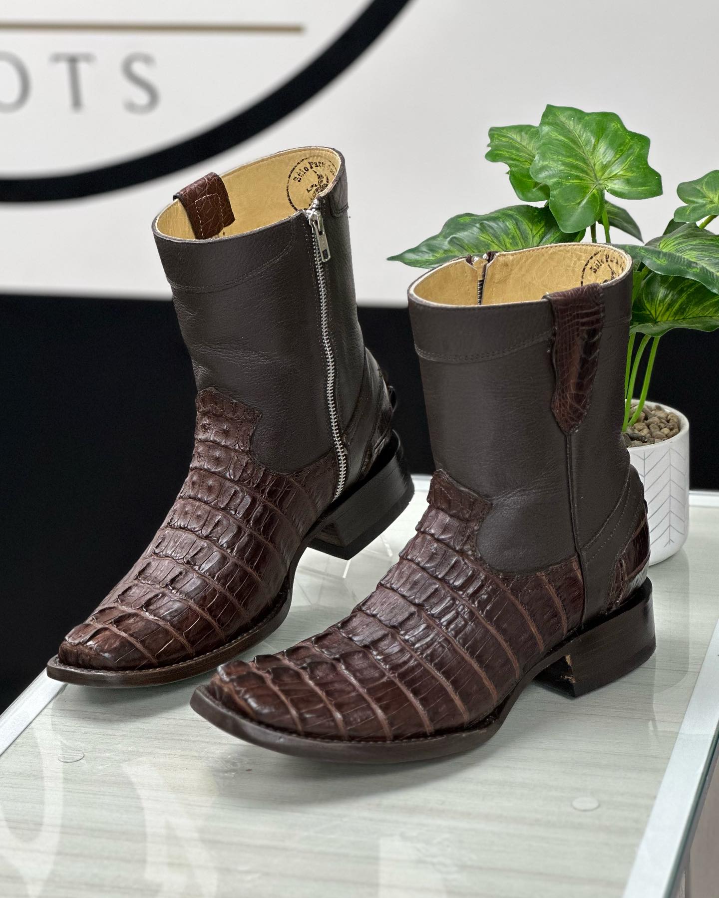 Handmade Crocodile Patchwork Cowboy Boots