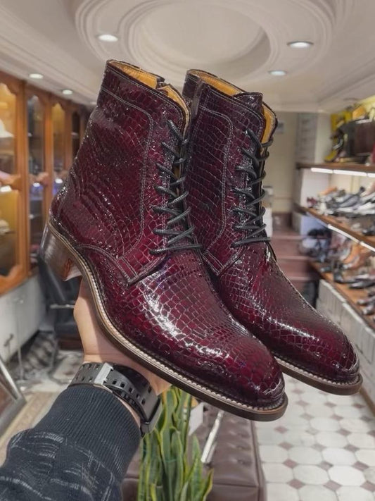 Men's Burgundy Python Boots