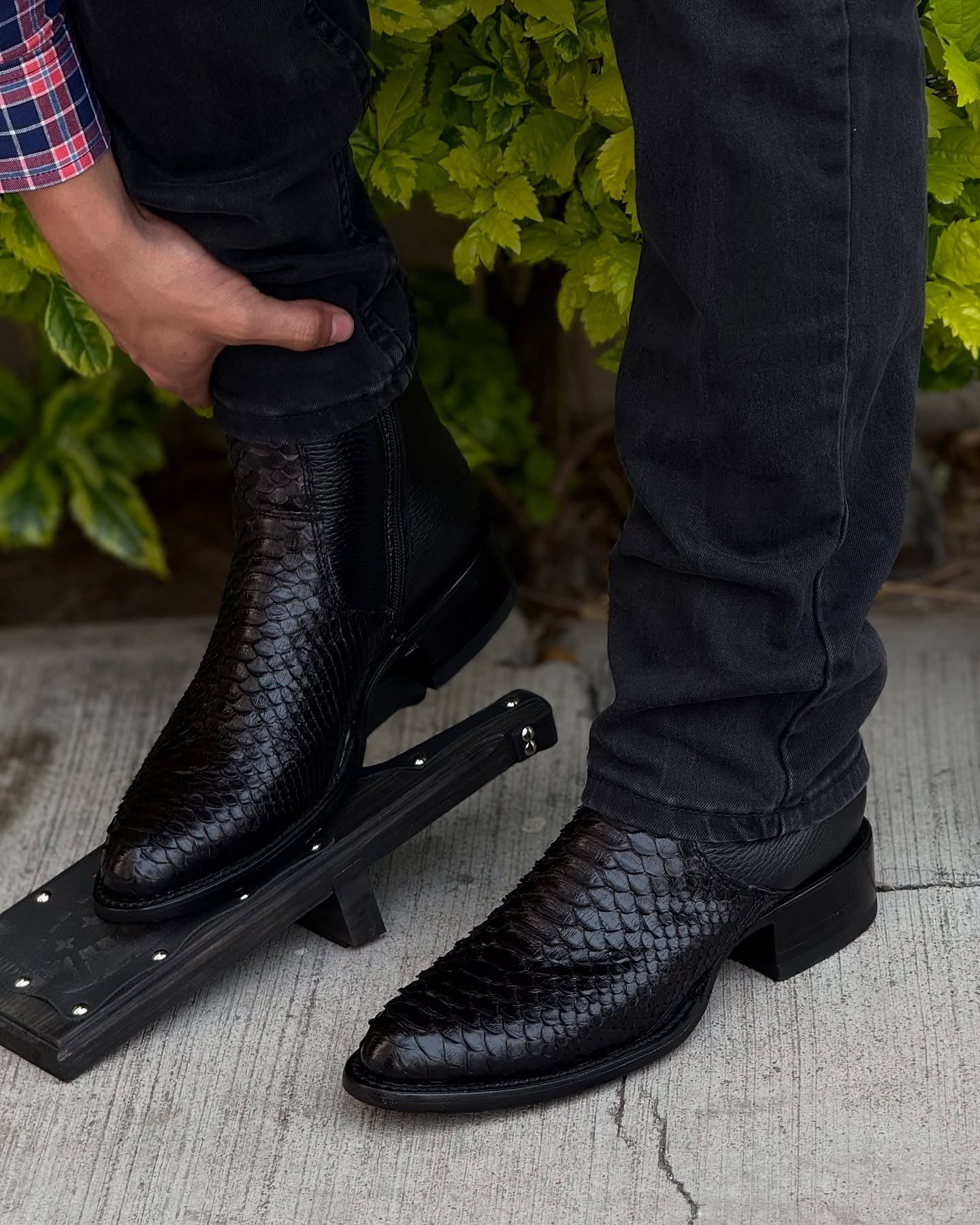 Handmade python skin ankle boots