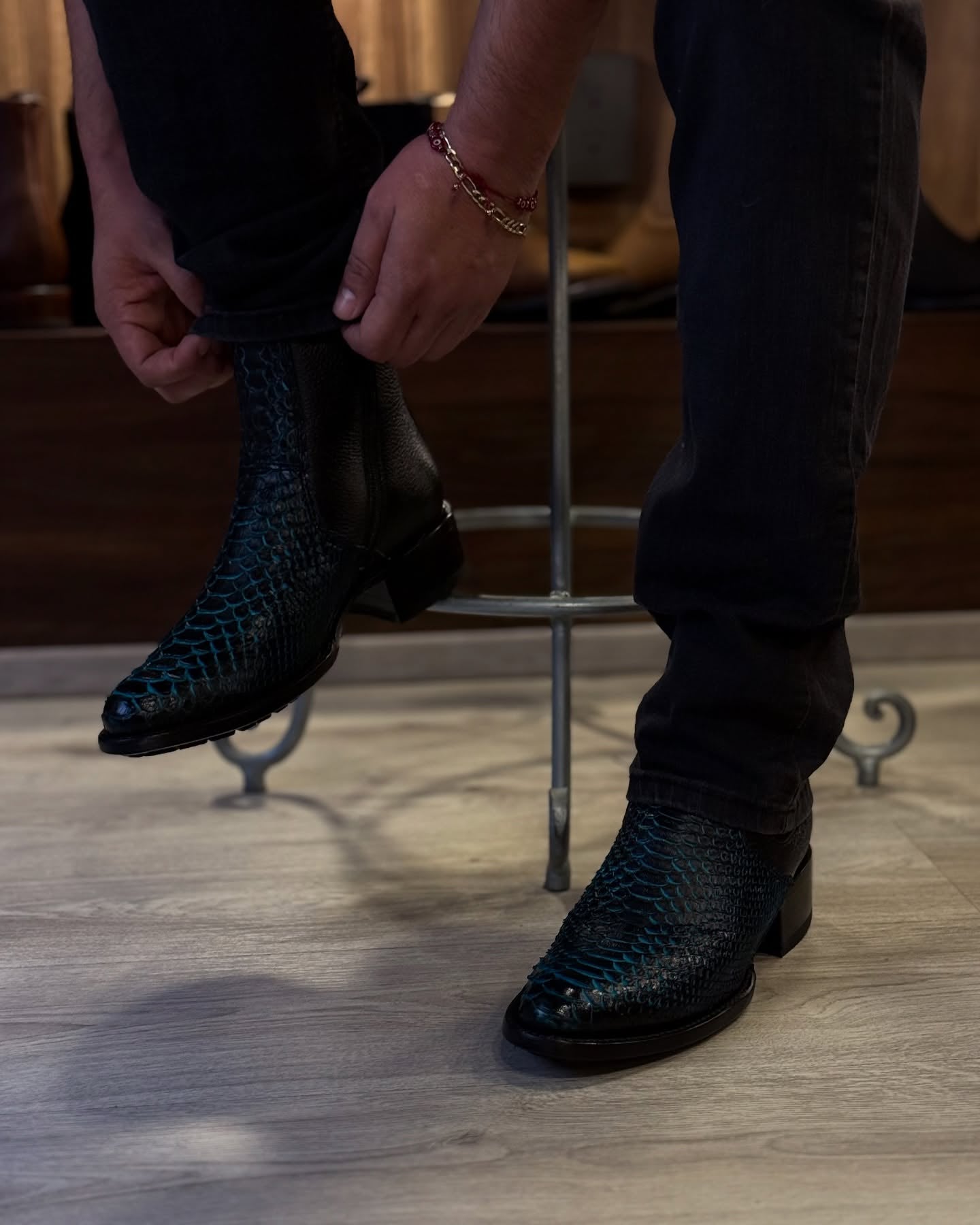 Black And Blue Python Ankle Boots