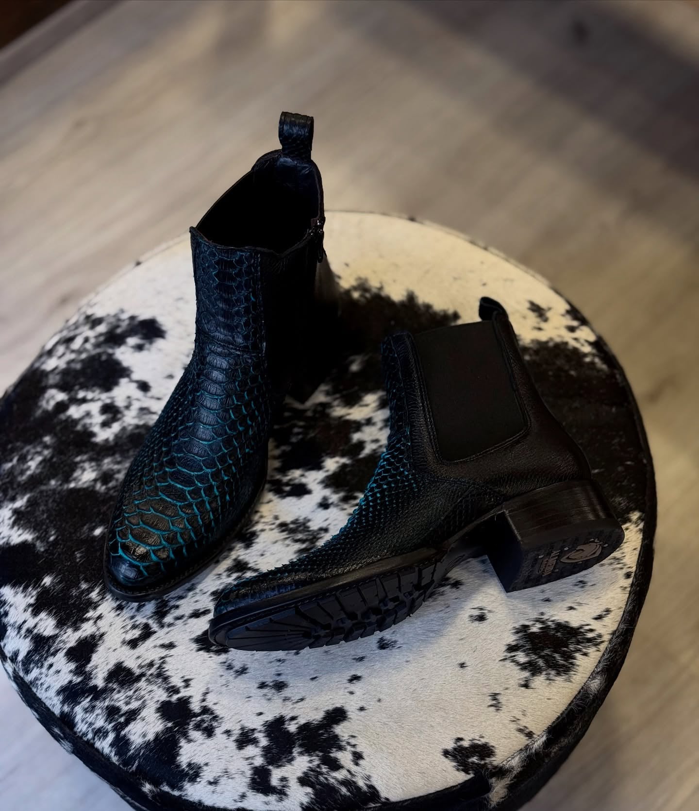 Black And Blue Python Ankle Boots