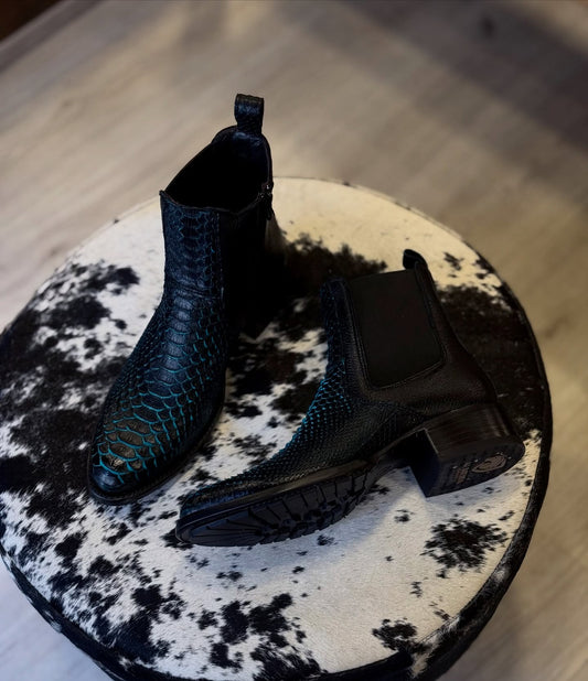 Black And Blue Python Ankle Boots