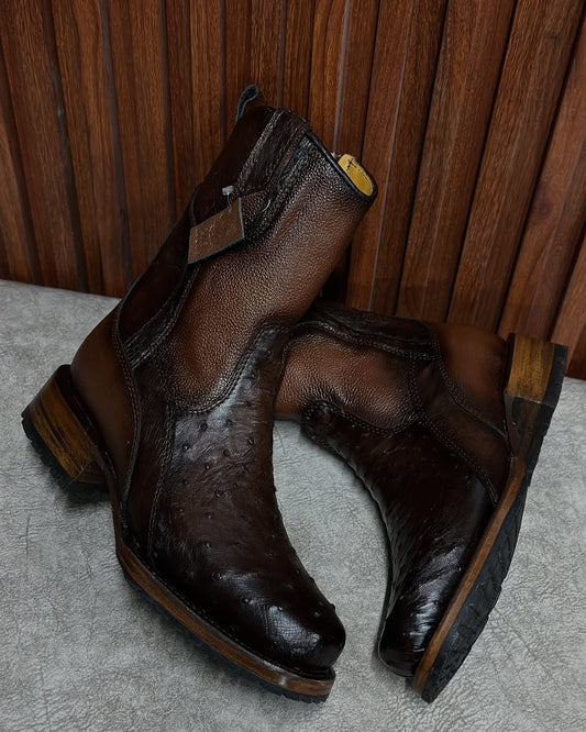 Vintage Ostrich Leather Cowboy Boots