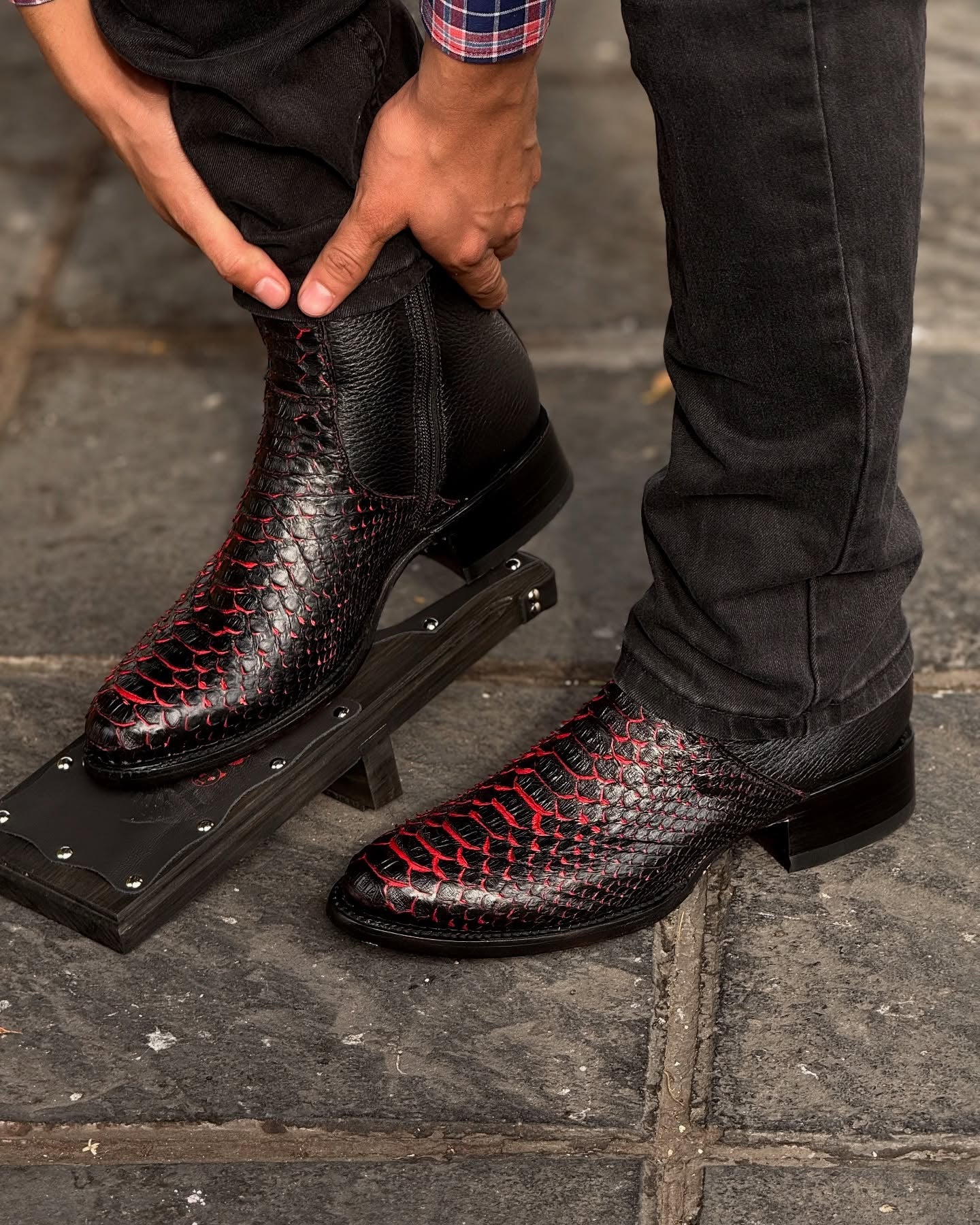Handmade python skin ankle boots