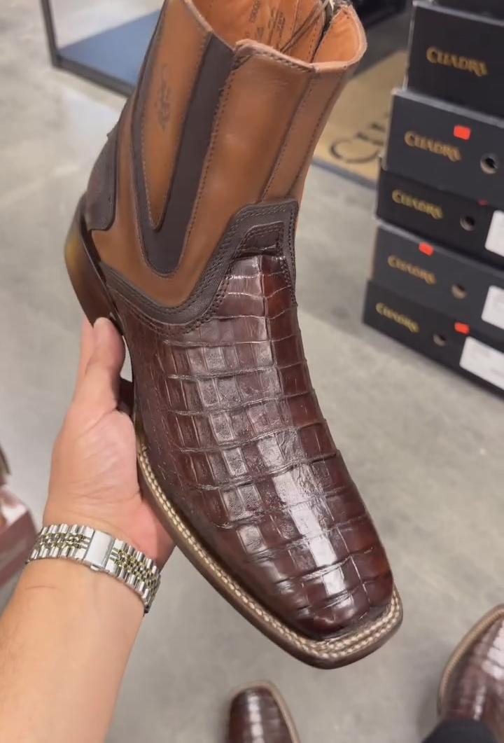 Square Toe Crocodile Leather Cowboy Boots