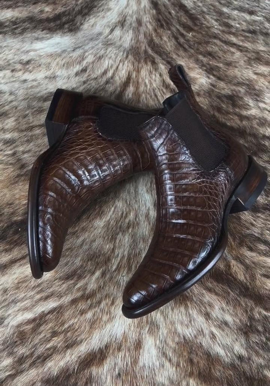 Handmade Vintage Crocodile Leather Chelsea Boots