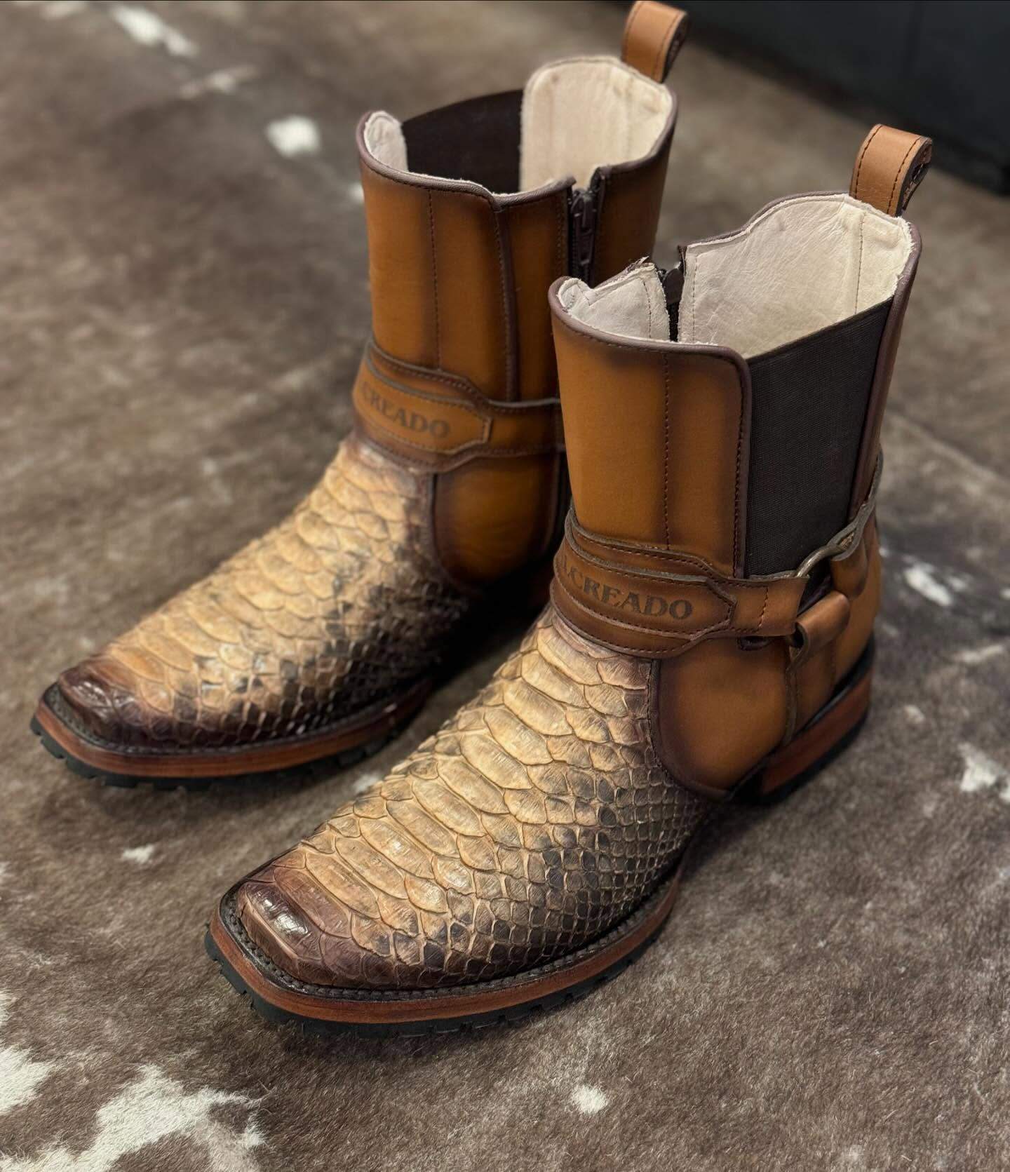 Handmade Elastic Zipper Python Cowboy Boots