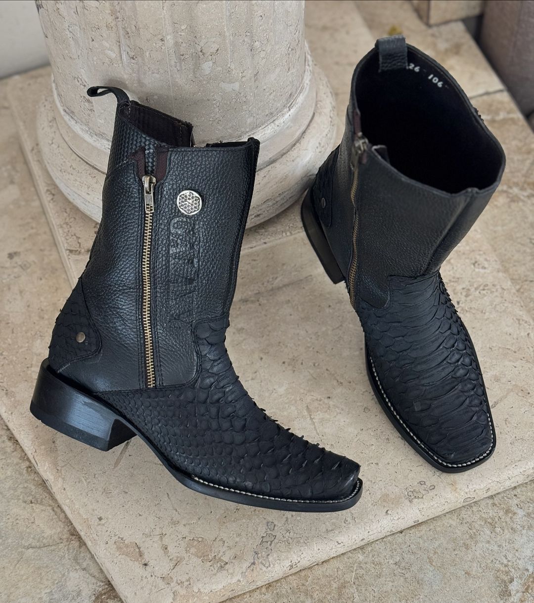 Double Zipper Vintage Python Boots