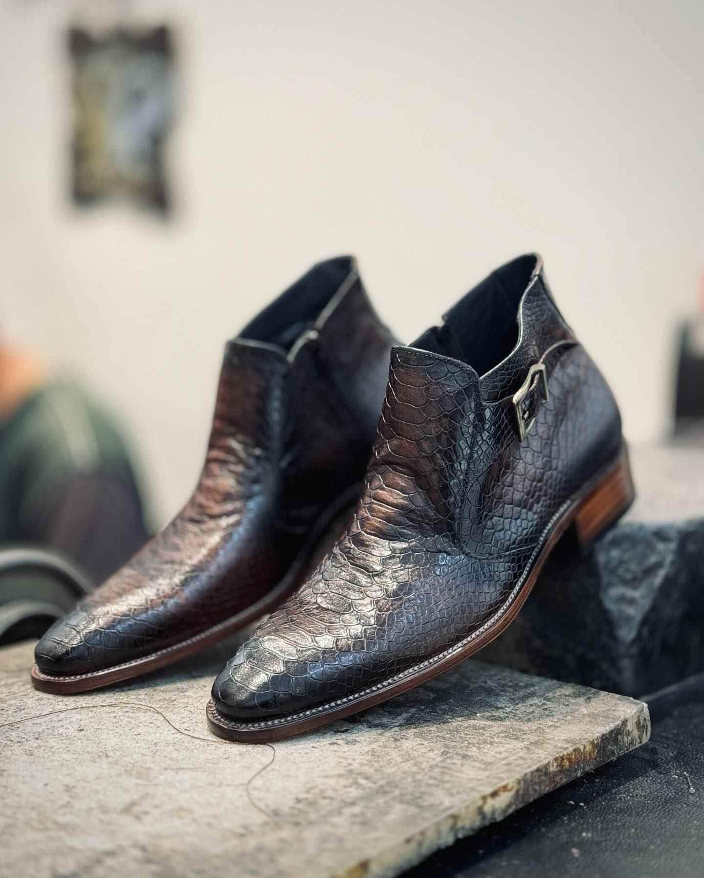 Handmade Belted Snakeskin Boots