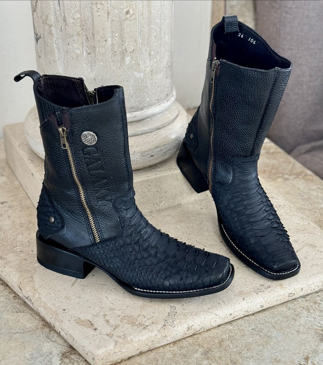 Double Zipper Vintage Python Boots