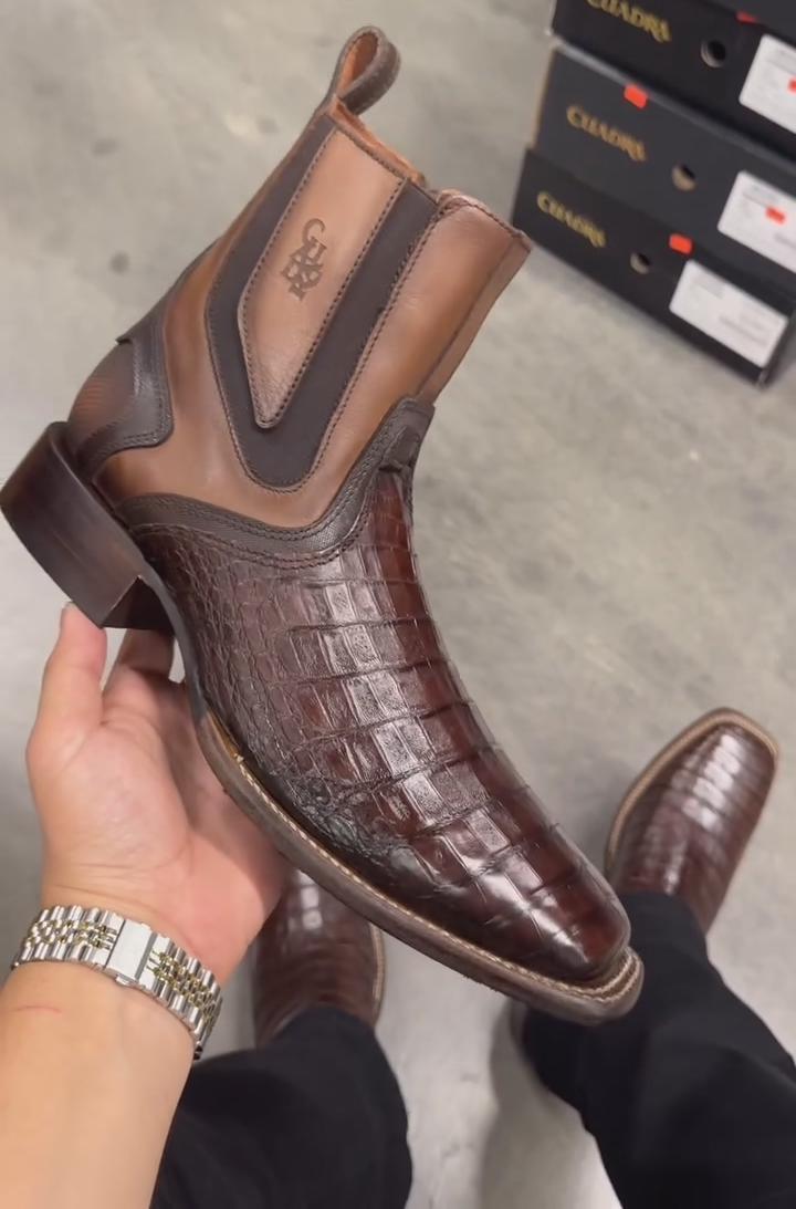 Square Toe Crocodile Leather Cowboy Boots