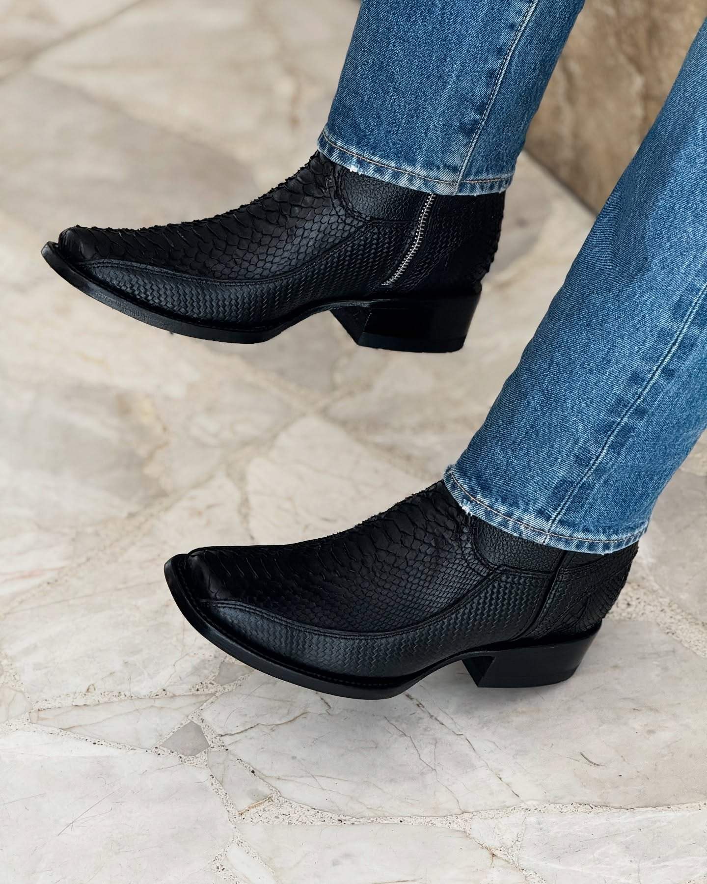 Black Textured Python Cowboy Boots