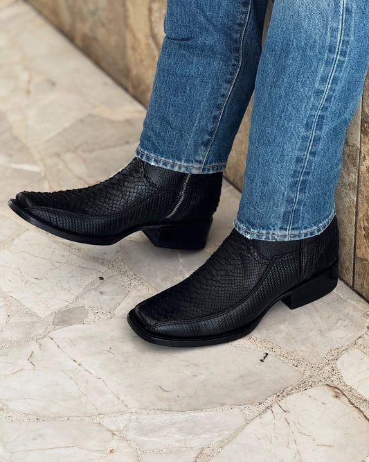 Black Textured Python Cowboy Boots