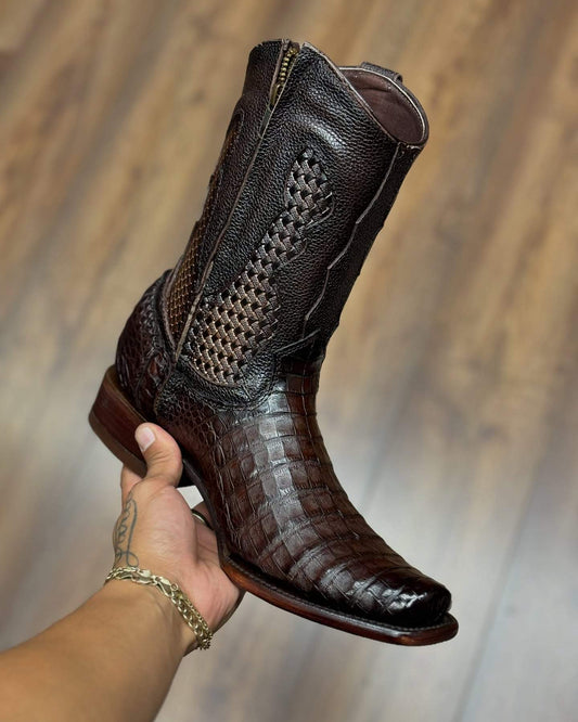 New Textured Crocodile Skin Cowboy Boots