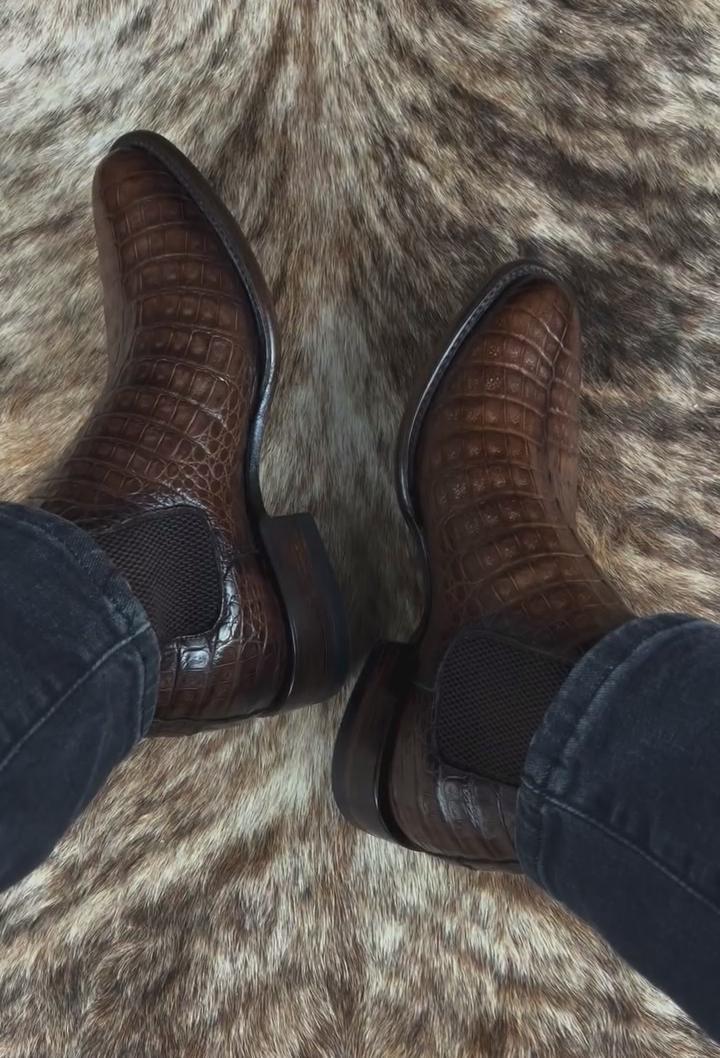 Handmade Vintage Crocodile Leather Chelsea Boots