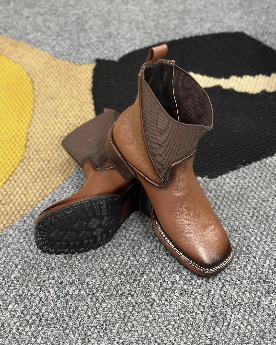 Brown Patchwork Stretch Cowboy Boots